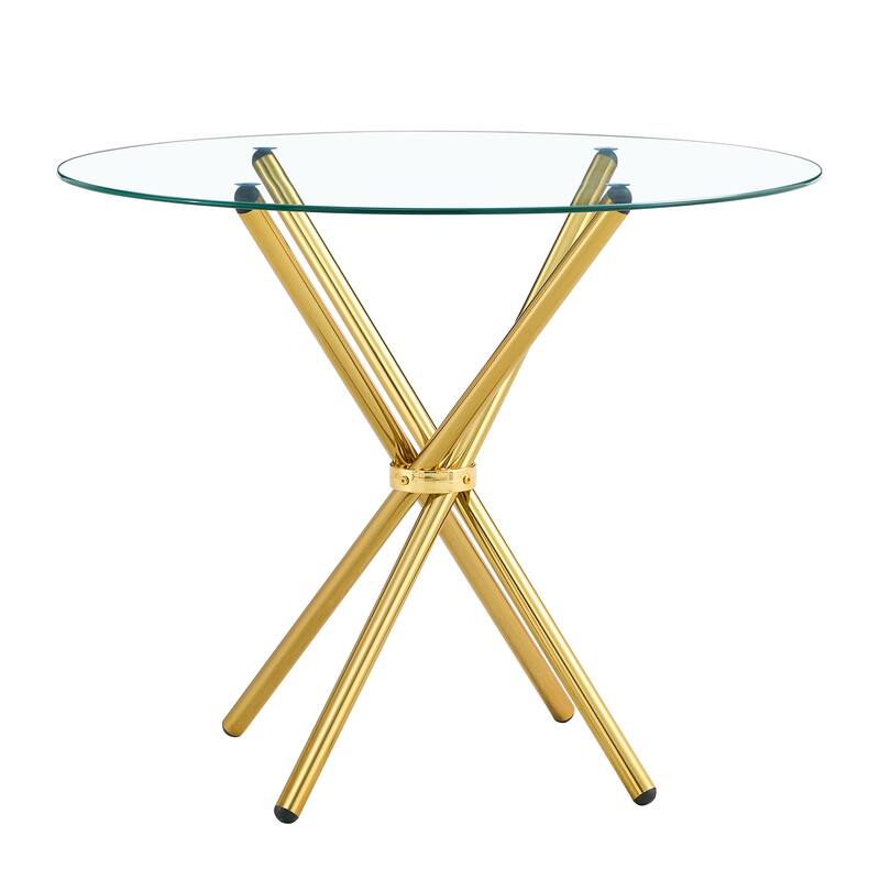 Roomfitters Clear Glass Dining Table for 4-6 with Ring-Shaped Silver Metal Legs for Kitchen or Work Space