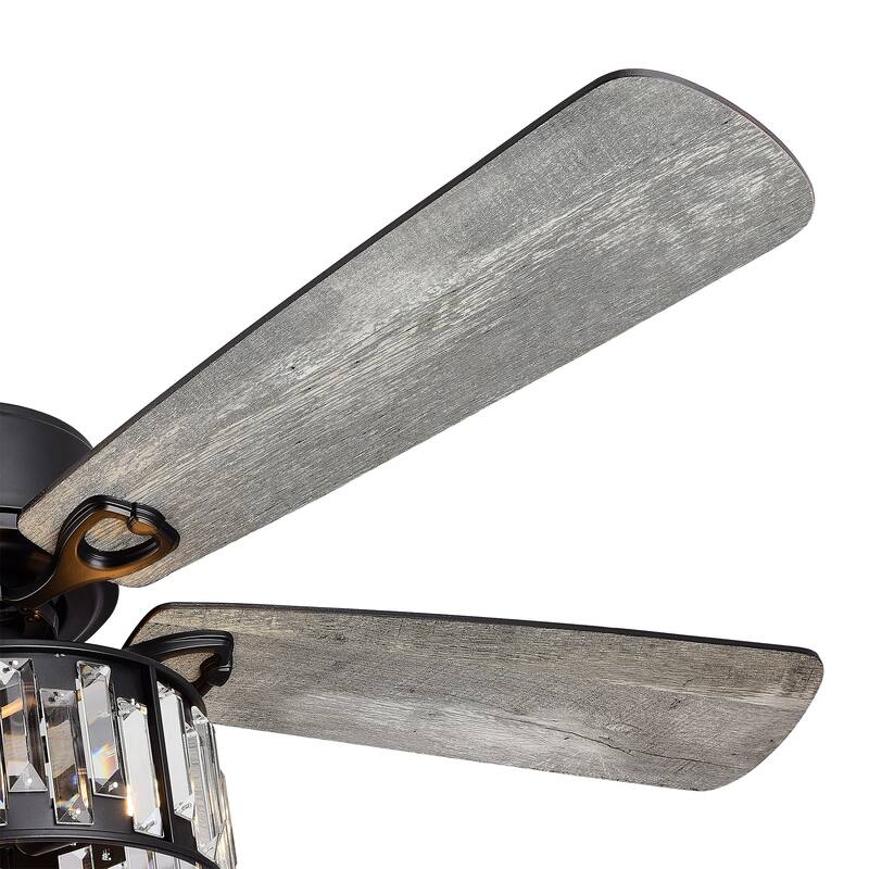 52 in. Indoor Black Ceiling Fan with Crystal Light Kit and Remote Control Included