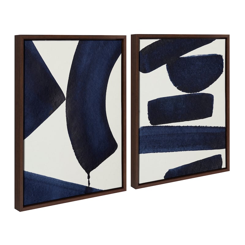 Kate and Laurel Sylvie Japandi 26 Framed Canvas Art Set by Rocket Jack - 2 Piece Set 18x24 - Walnut
