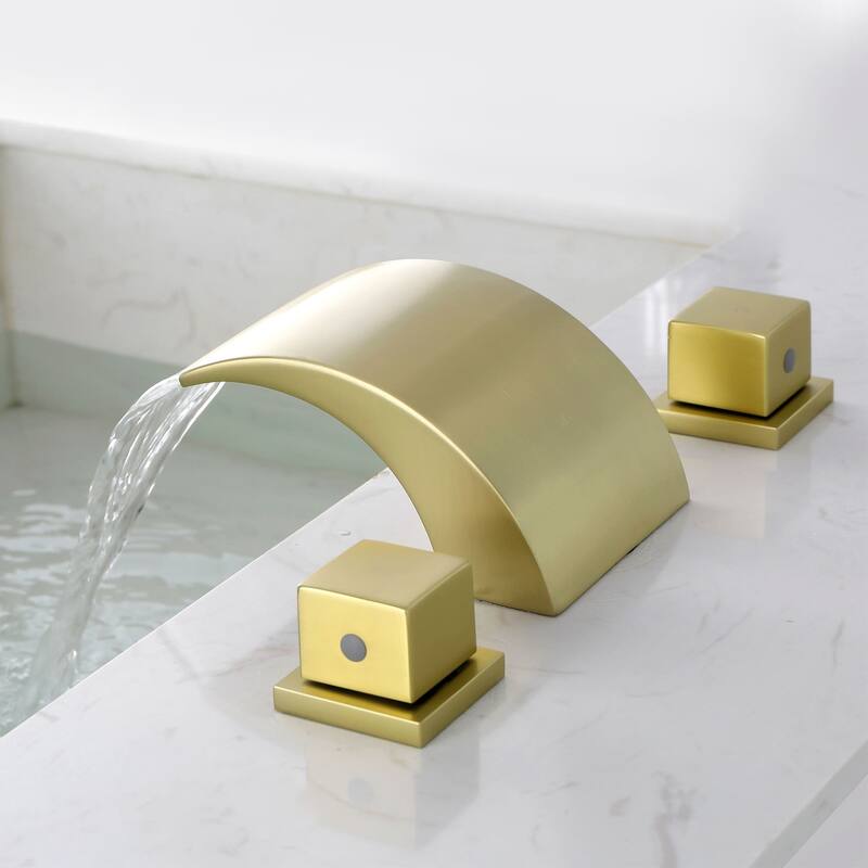 Widespread Bathroom Sink Faucet With Valve 8 Inch Waterfall Bathroom Faucets 3 Holes Modern Double Handle Basin Vanity Mixer Tap