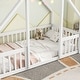 preview thumbnail 5 of 10, White Twin Size Pine Wood House-Shaped Floor Bed with Fence and Roof