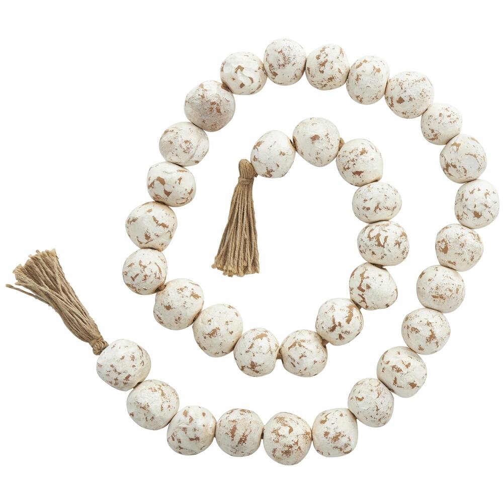 Ceramic Handmade Round Intricately Shaped Large Distressed Beaded Garland with Tassel - Roche River Decor