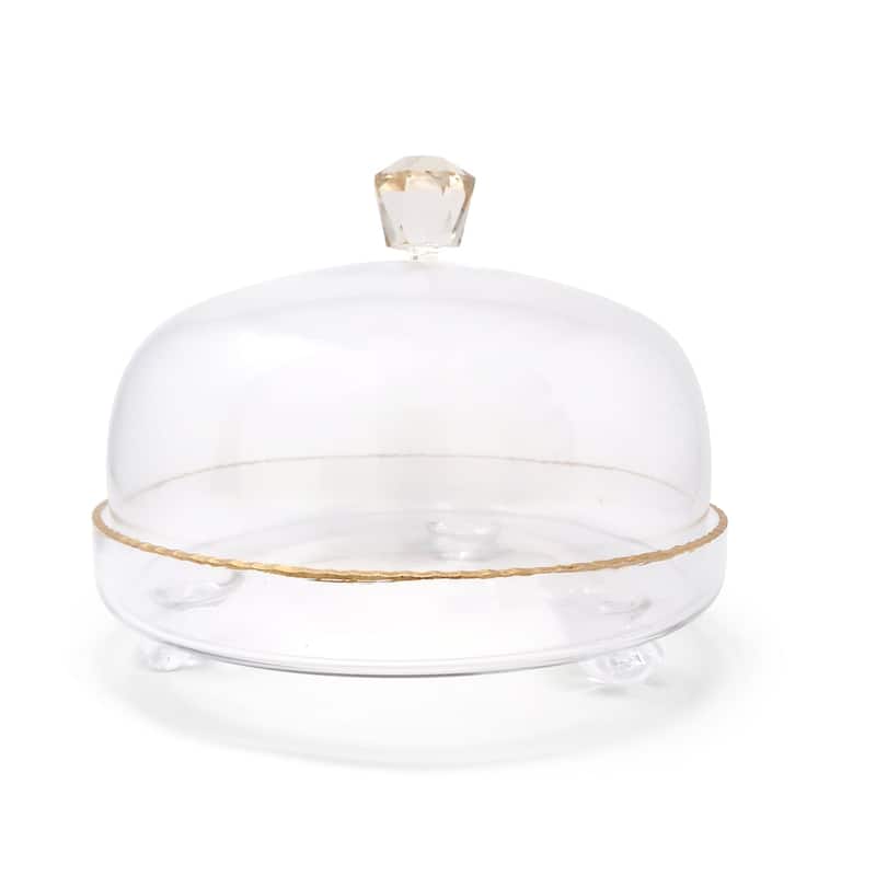 Clear Glass Dome With Amber Crystal Handle - Gold - 2 Piece