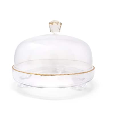 Clear Glass Dome With Amber Crystal Handle