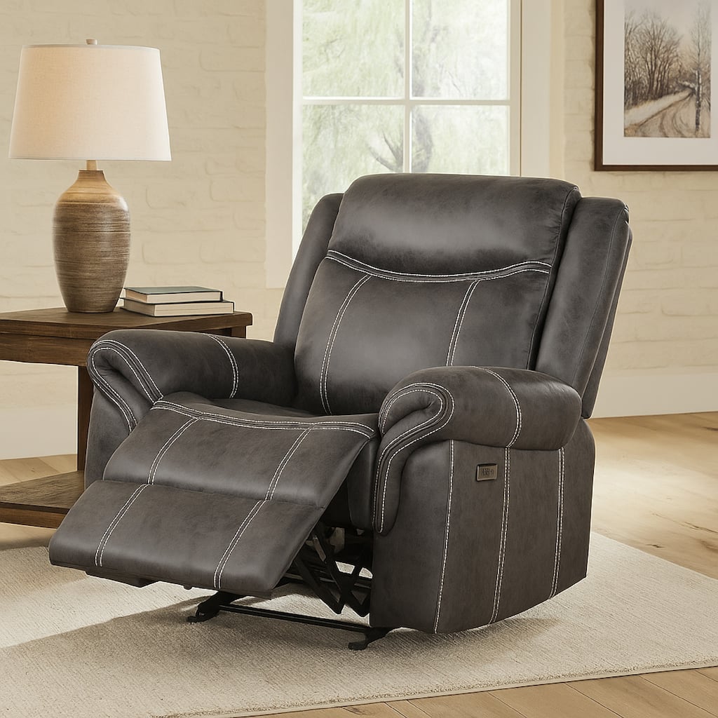 Hesy Power Motion Recliner Chair, USB Ports, Soft Dark Gray Microfiber