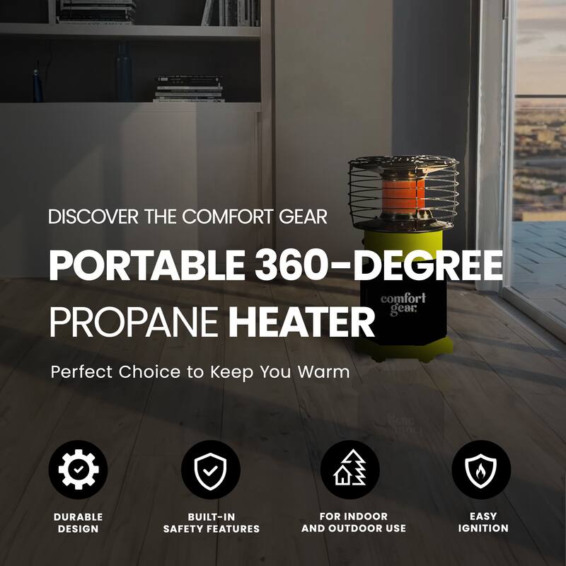 Comfort Gear Portable 360 Degree Propane Heater, 7500 to 10000 BTU, 1 lb LP Tank - 8.8