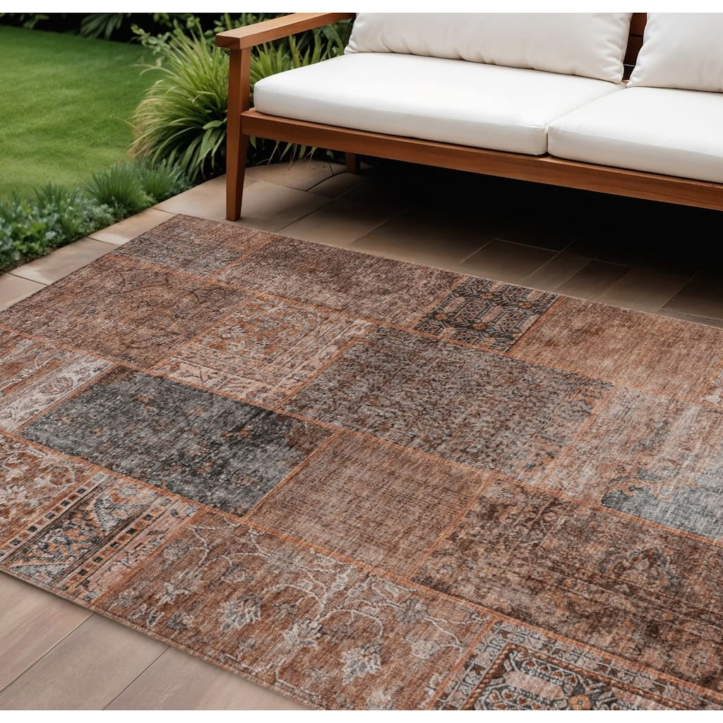 HomeRoots Patchwork Transitional Rectangle Outdoor Rug