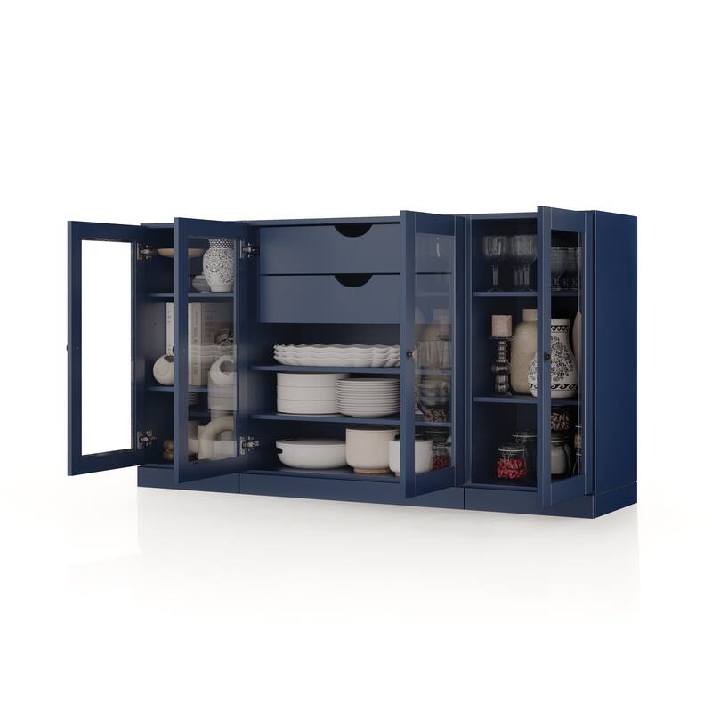 Palace Imports 100% Solid Wood 65" Sideboard with Clear Glass Doors, 2-Drawers and Adjustable Shelves