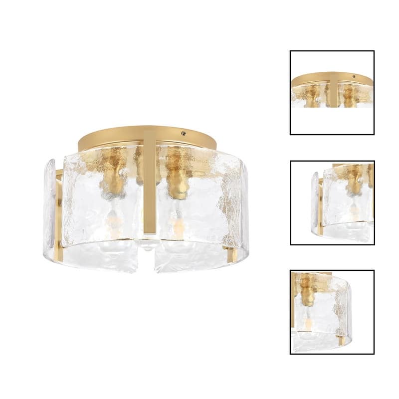 3 Light flush mount ceiling light gold ceiling light fixture glass, metal hallway lighting - 15