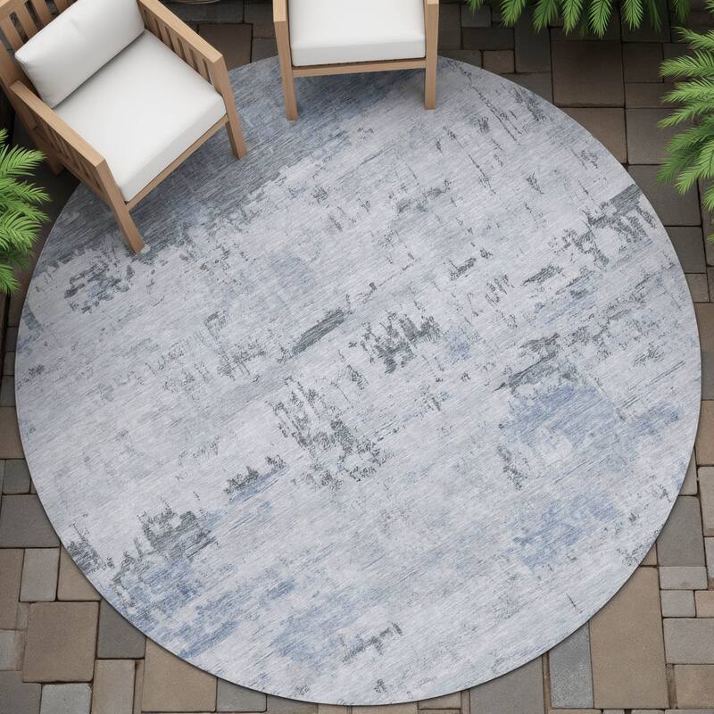 Machine Washable Indoor/Outdoor Abstract Allure Chantille Rug - Blue - 8' x 8'