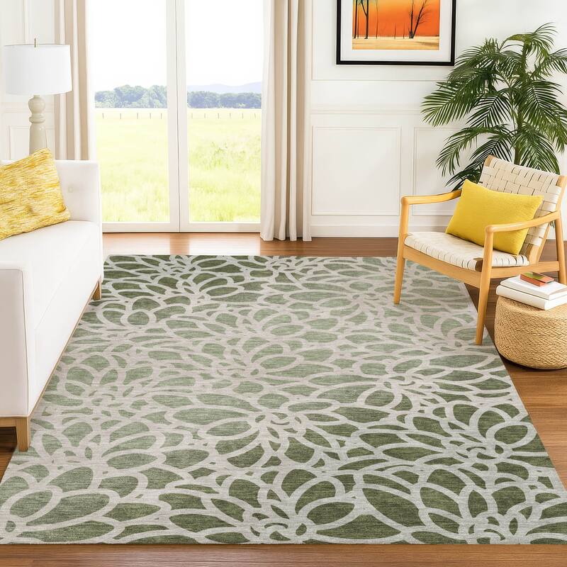 Machine Washable Indoor/ Outdoor Floral Craze Chantille Rug
