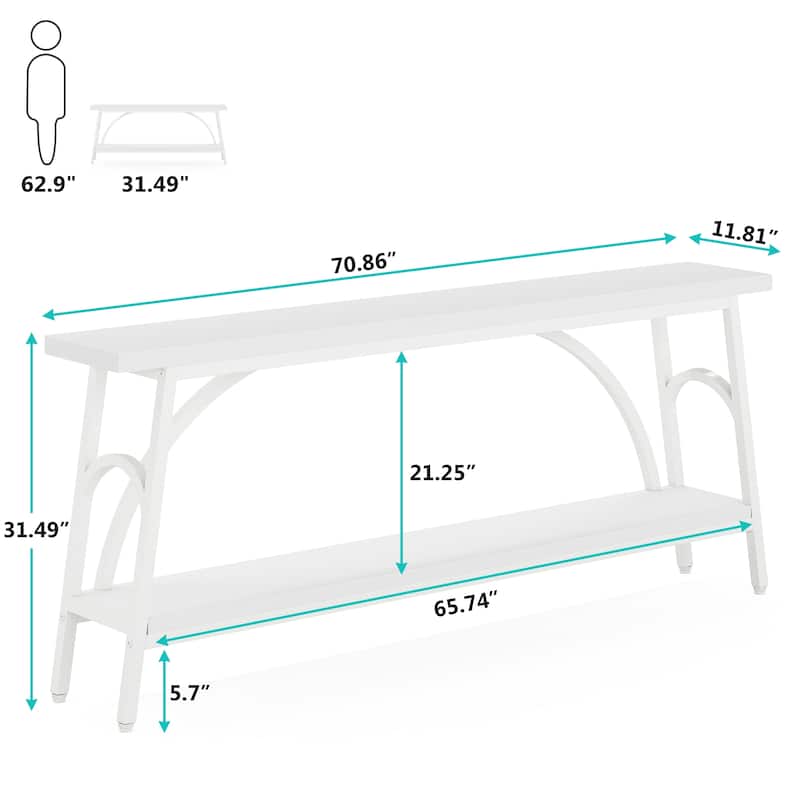 70.8” Extra Long Console Table, Narrow Sofa Tables with 2 Tier Storage Shelves