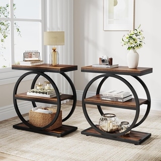 3 Tiers End Table, Wood Side Table for Living Room, Slim Nightstand