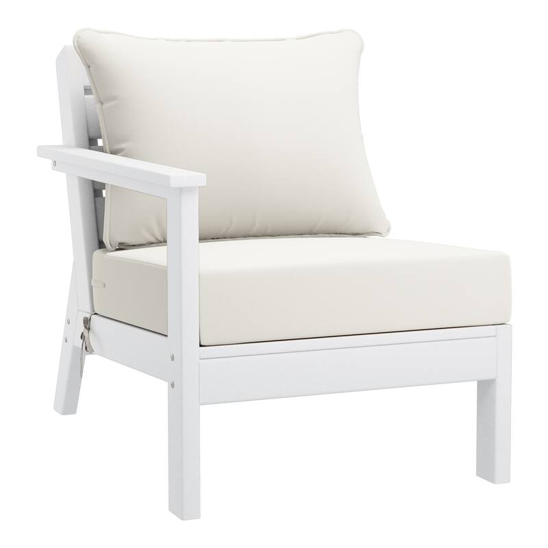 Birchwood All Weather HDPE Outdoor Patio Deep Seating White Left Arm Facing Chair With Cushions (1-Piece)