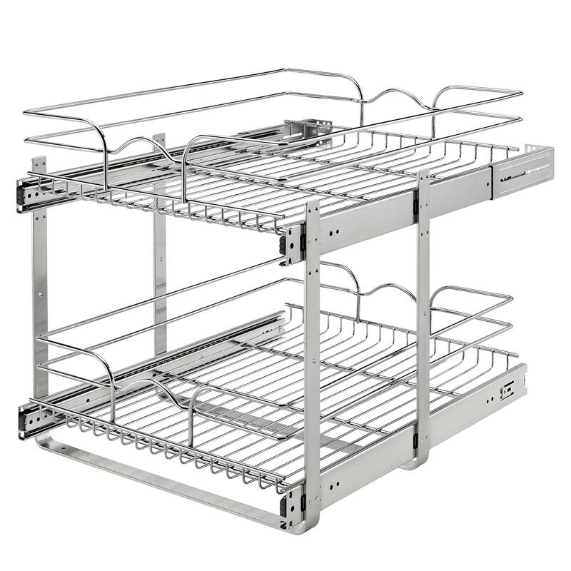Rev-A-Shelf Pullout 2-Tier Basket Organizer for Kitchen Cabinets, 9 x 22 In, 5WB2-0922CR-1 - Silver - 17.75"W x 22"D x 19"H