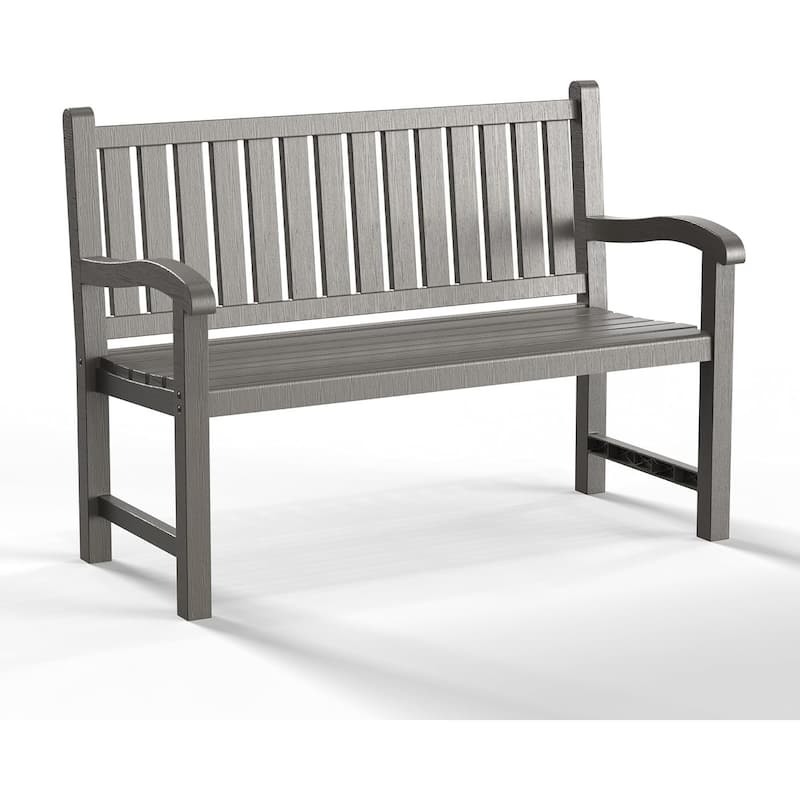 Outdoor Bench, Weatherproof Garden Bench with Ergonomic Design, 2-Person Resin Bench for Porch, Deck, Patio, Outdoor, Garden - GREY