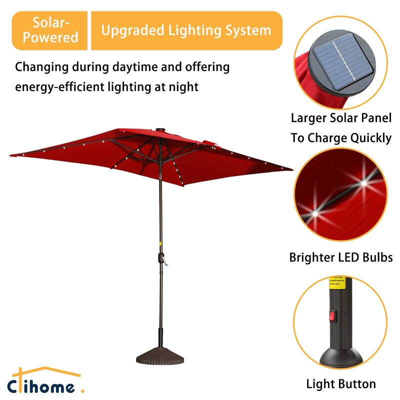 Clihome 10' x 6.5' Rectangular LED Market Patio Umbrella