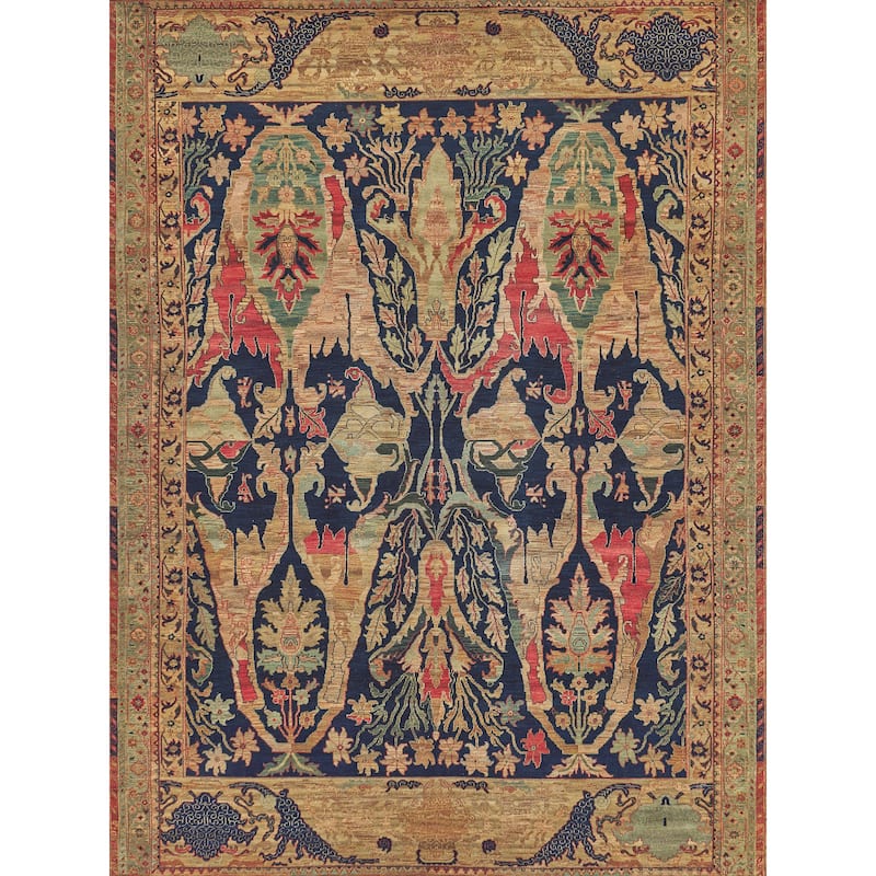EXQUISITE RUGS Jurassic Hand-knotted New Zealand Wool Beige/Blue/Gold Area Rug.