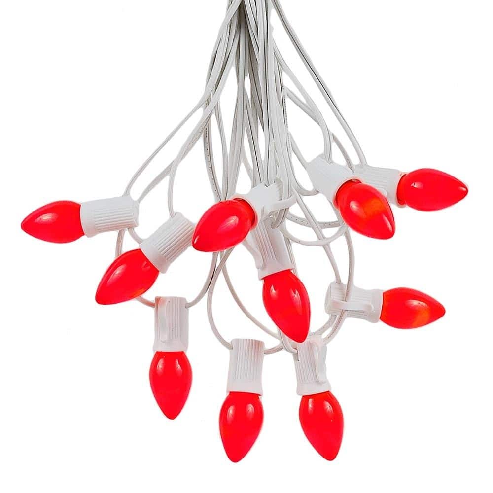 100 Foot C7 Ceramic Christmas Light Set, Hanging String Light, White Wire