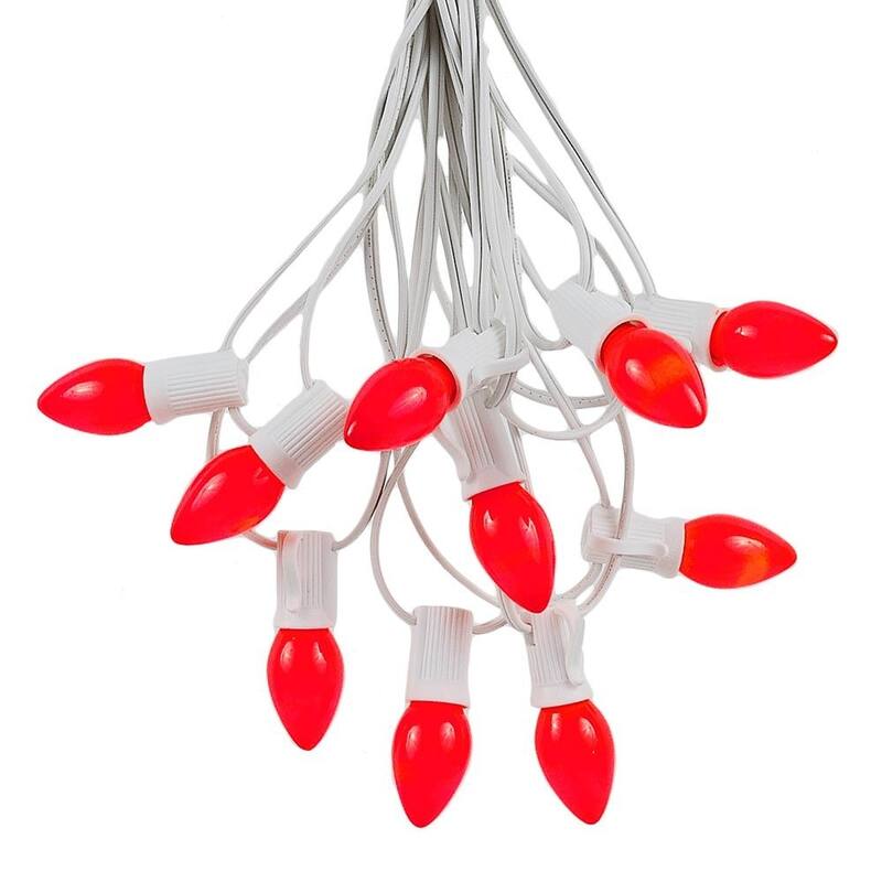 25 Foot C7 Ceramic Christmas Light Set, Hanging String Lights, White Wire - Red
