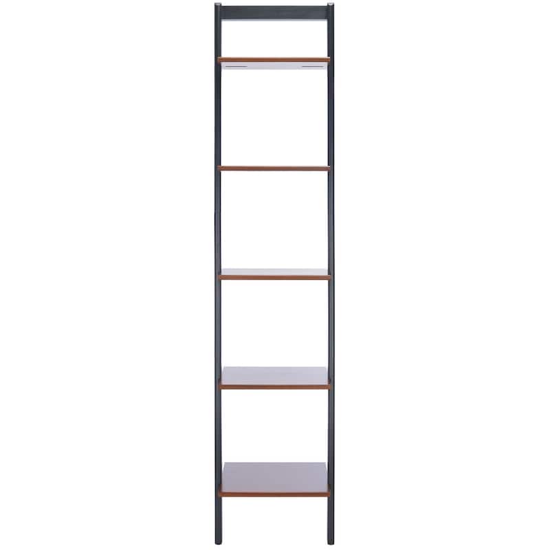 SAFAVIEH Viorela 5-Tier Leaning Etagere Bookcase - 16.9" W x 14" L x 76" H - 17Wx14Dx76H - Honey Brown/Charcoal