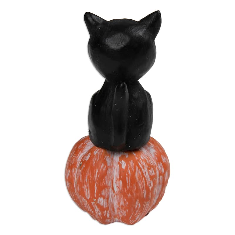 Novica Handmade Cat On The Halloween Night Wood Sculpture