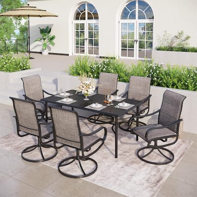 7-piece Patio Dining Set, 6 Sling Patio Swivel Dining Chairs and 1 Metal Dining Table