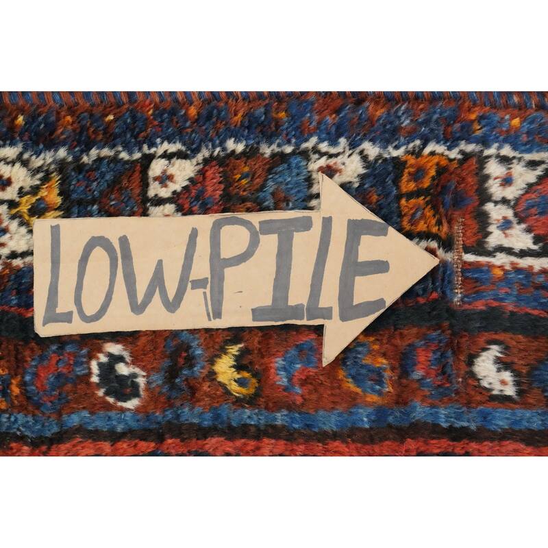 Hand Knotted Oriental 100% Wool Carpet Traditional Tribal Navy Blue & Blues Shiraz Runner Rug - 12' 2'' X 4' 3''
