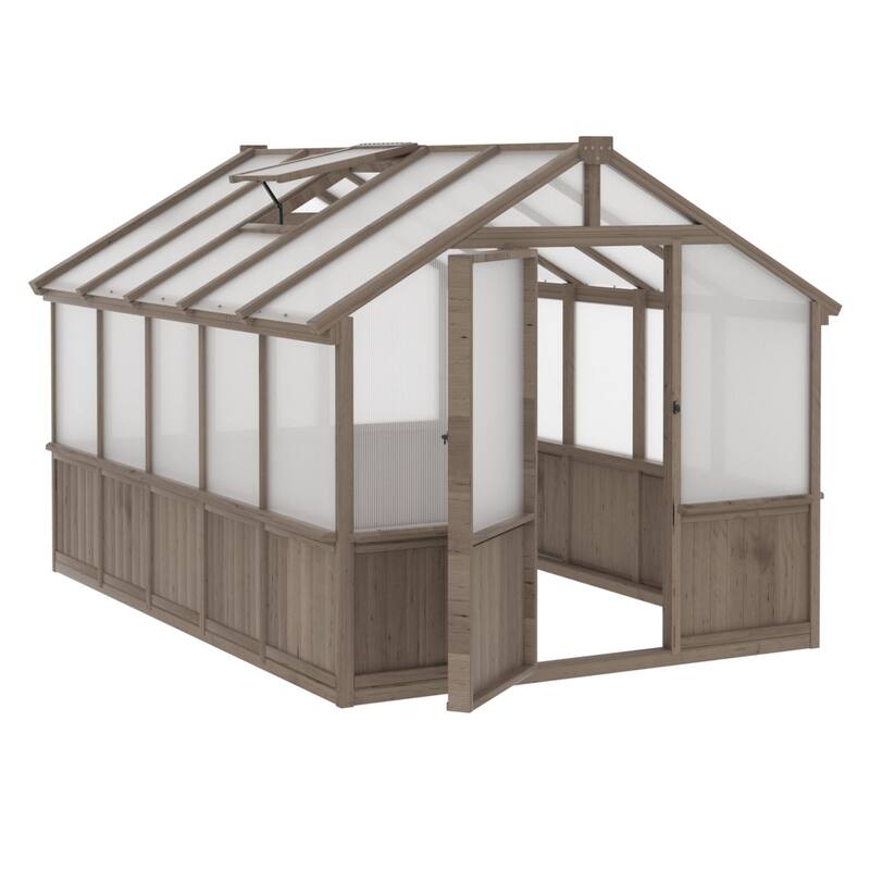 VEIKOUS Walk-in Wooden Greenhouse for Outside, Garden and Backyard, Light Mocha Brown