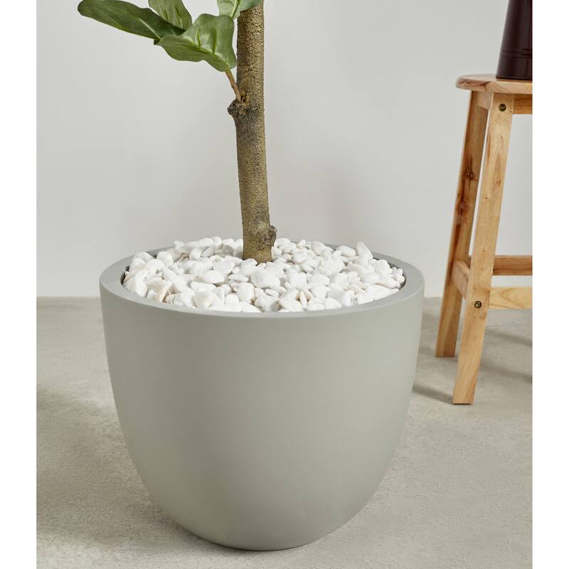 Indoor/Outdoor Large Nordic Minimalist Fiberstone Lightweight Round Planter Pot - 17, 14, 11 inch Matte Finish