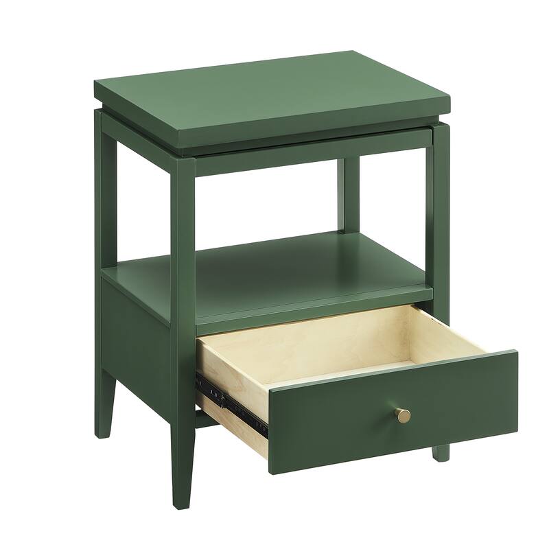 Modern Nightstand with Drawer and Floating Shelf Tapered Legs Design