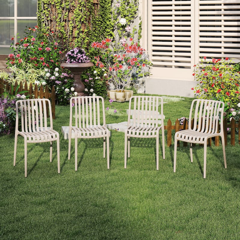 Outdoor Stackable Plastic Chairs Dining Chair Set 4-Piece Lightweight - White
