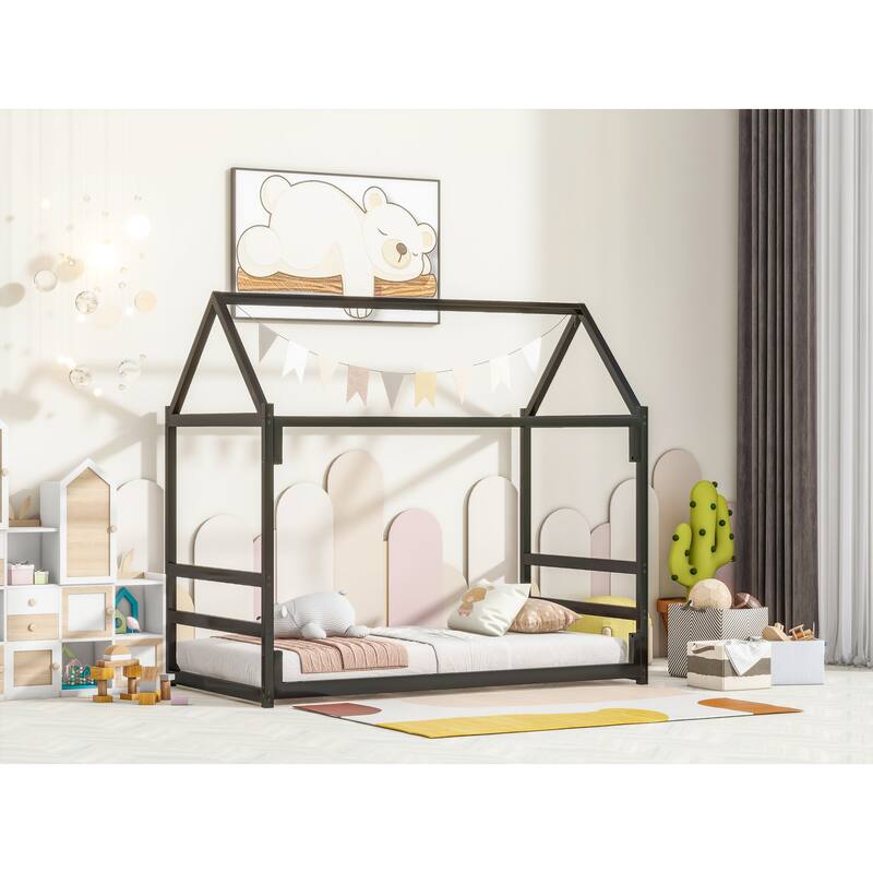 Kids House Bed Playhouse Metal Bed Frame for fun children's bedroom, Twin Size, Easy Assembly🛍️🛒