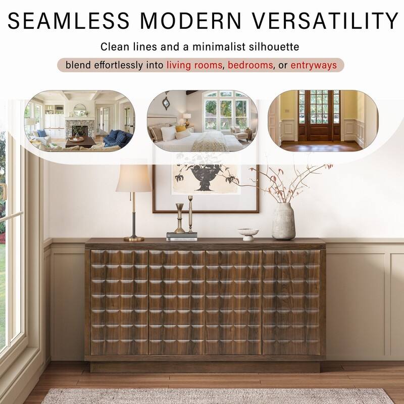 Modern 4-Door Storage Cabinet with Geometric Design and Adjustable Shelves for Home Organization