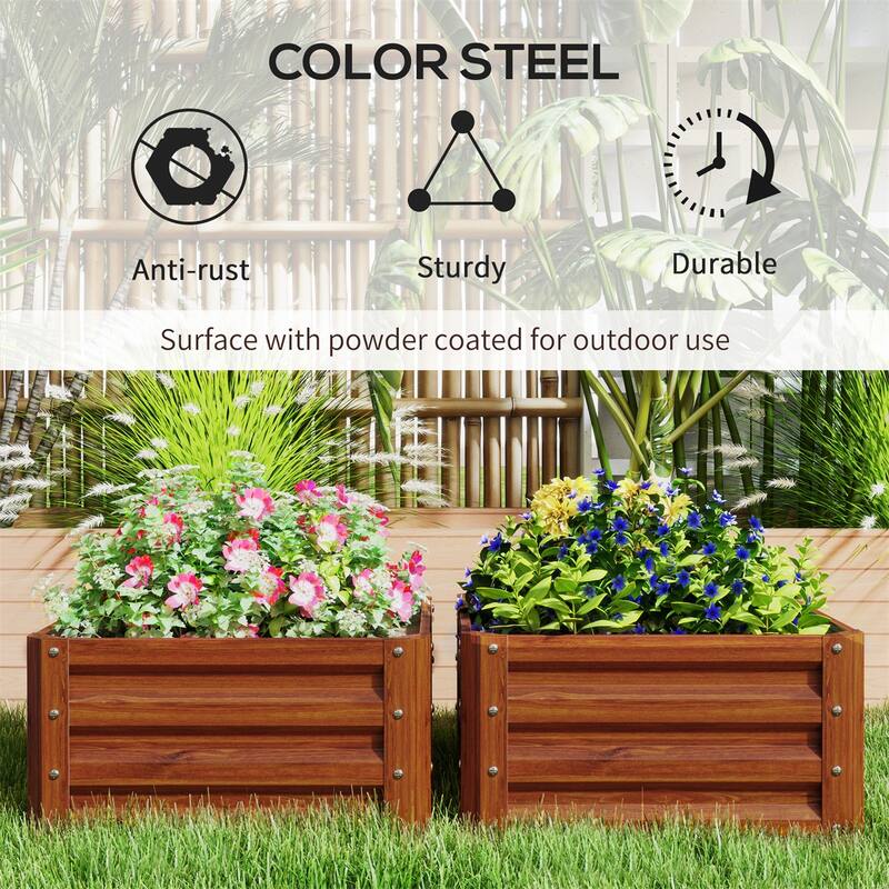 2-Piece Galvanized Steel Garden Bed Set with Drainage - 23.5" L x 23.5" W x 12" H