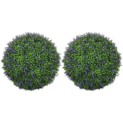 Set of 2 Purple and Green Artificial Topiary Balls with UV Protected Leaves and Flowers for Indoor Outdoor - 16.5" diameter