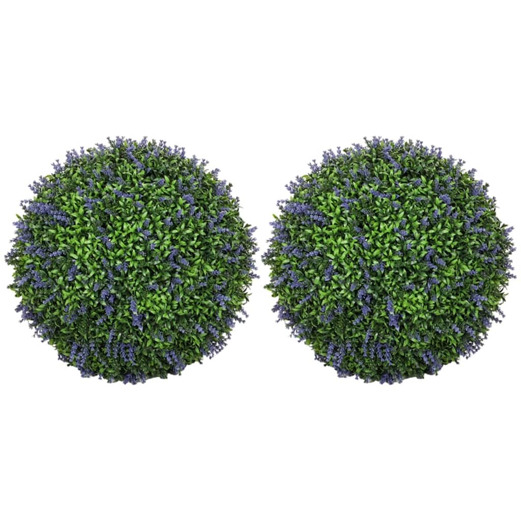 Set of 2 Purple and Green Artificial Topiary Balls with UV Protected Leaves and Flowers for Indoor Outdoor - 16.5" diameter