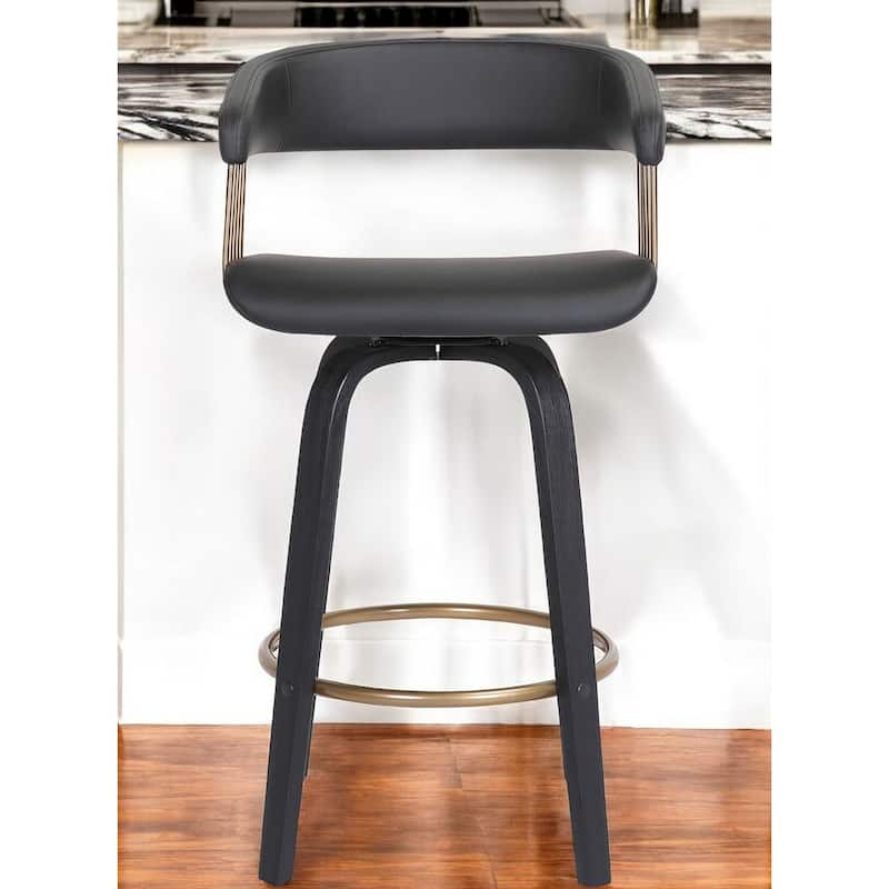 26" Black Faux Leather Swivel Counter Height Bar Chair - Black