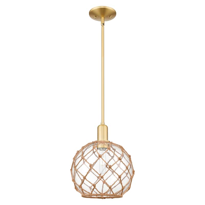Innovations Lighting Endless Possibilities Arcadia - Farmhouse Rope - 1 Light 10" Stem Hung Mini Pendant - Clear Glass with Brown Rope/Satin Gold