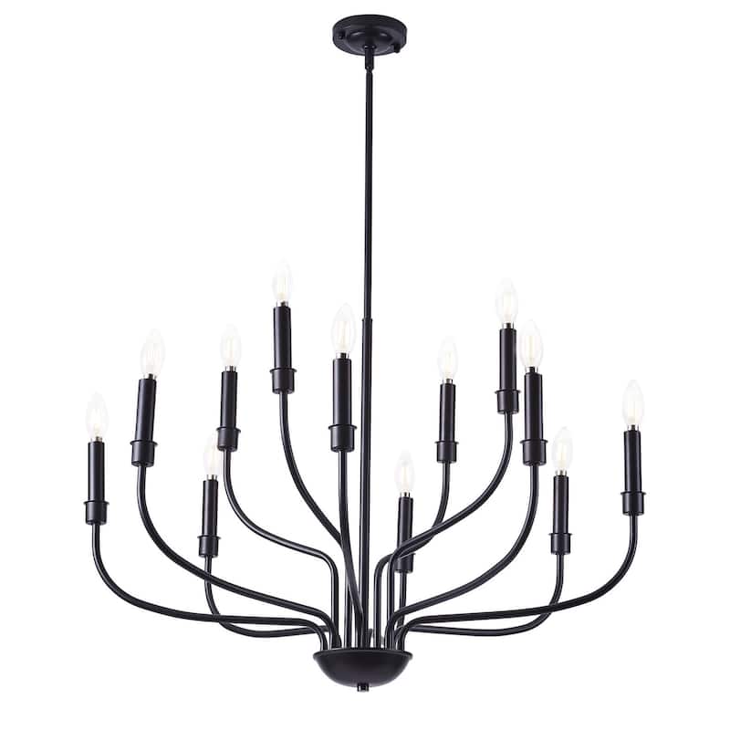 Classic Industrial Black 12-Light Candle Style Chandelier