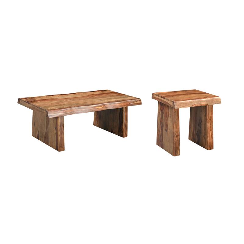 Avenue 2-piece Live Edge Solid Wood Living Room Table Set - Brown