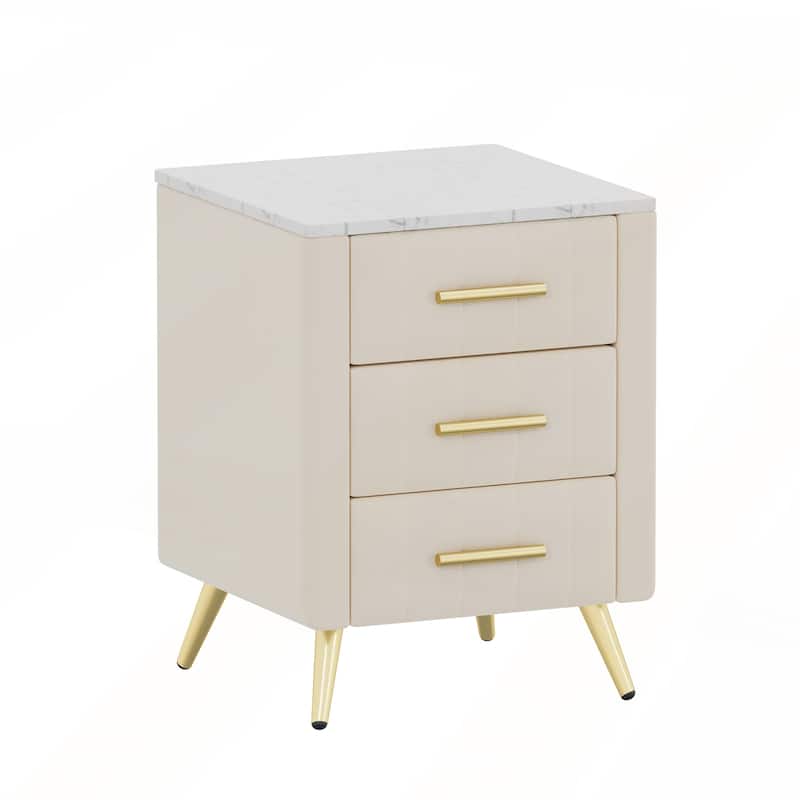 Upholstered Wooden Nightstand with 3 Drawers and Handles