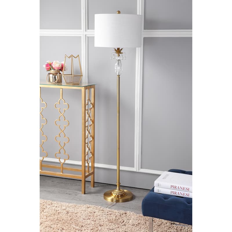 Amelia 61" Crystal / Metal LED Floor Lamp, Clear/Brass Gold by JONATHAN Y - Brass Gold/Clear - 61" H x 15" W x 15" D