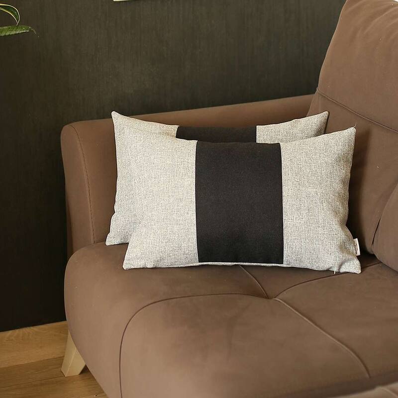 Boho-Chic Decorative Houndstooth Jacquard Pillow Covers 2 PCS - 12x20 - Gray-Black-Gray