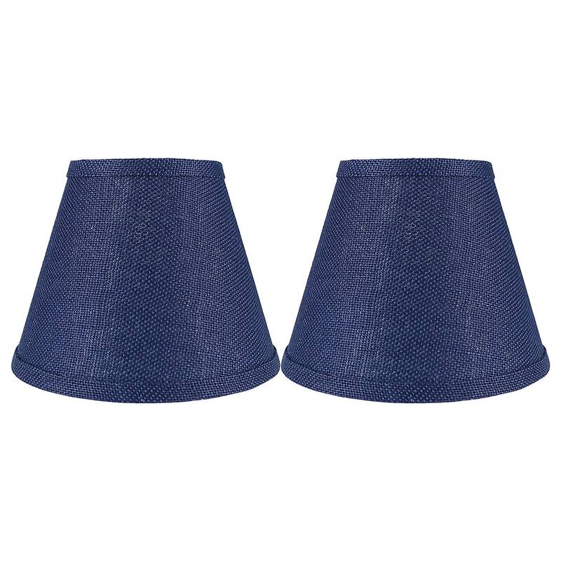 Hardback Faux Silk Conical Lamp Shade, 5 inch Top, 9 inch Bottom, 7 inch Slant - Set of 2 - Navy Blue Burlap