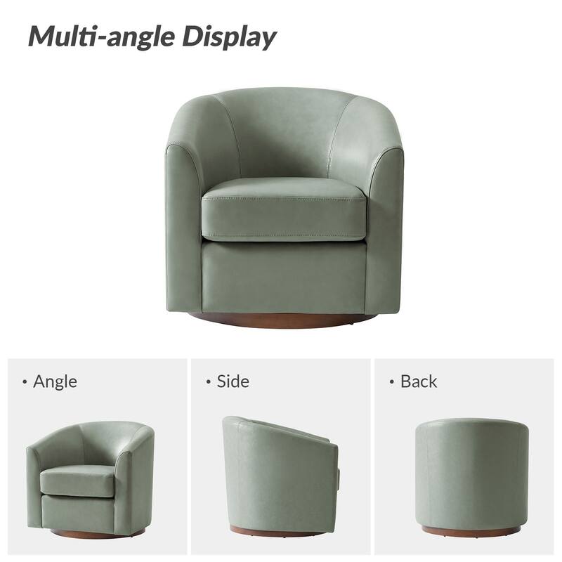 Althea Modern Genuine Leather Swivel Barrel Chair with Solid Wood Base Set of 2 By HULALA HOME