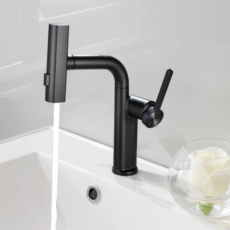 Modern 180 Degree Swivel Single Handle Bathroom Faucet with Pull Down Sprayer 3-Function Mode