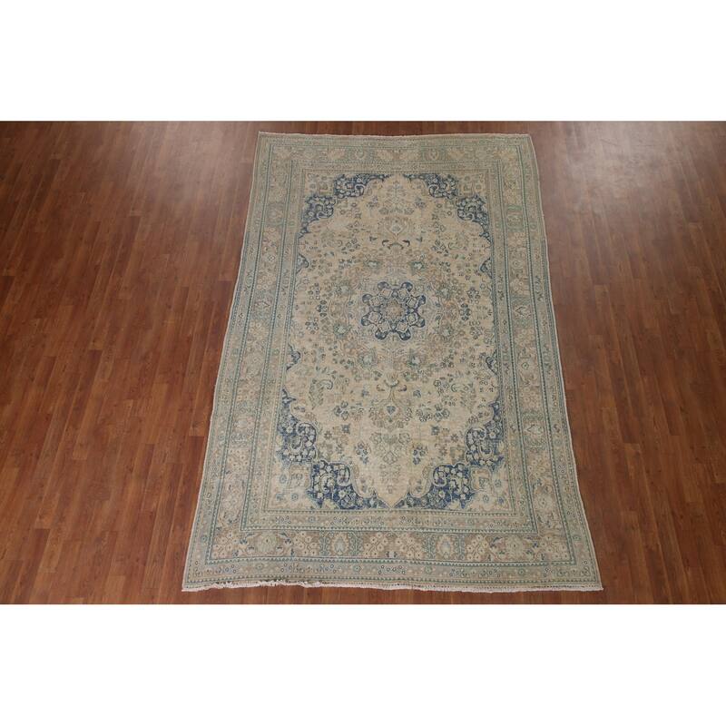 Antique Traditional Distressed Tabriz Persian Rug Handmade Wool Carpet - 6'3" x 9'9"