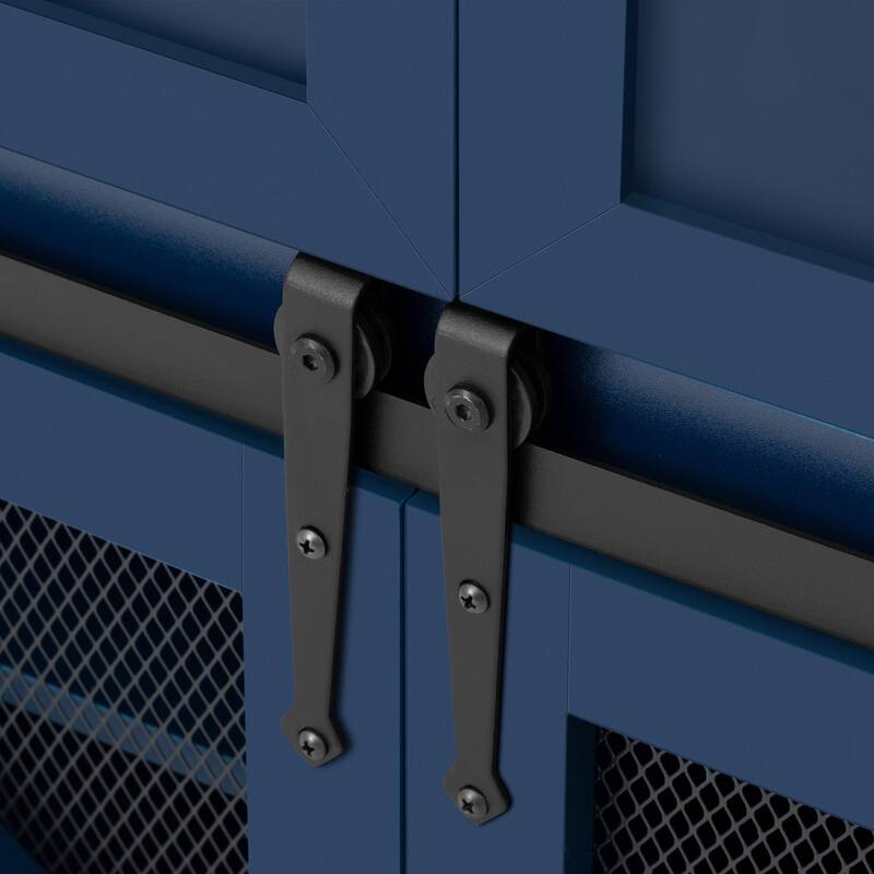 55'' Sliding Barn Door Sideboard with 3 Drawers, Particle Board & Metal Mesh Storage Cabinet