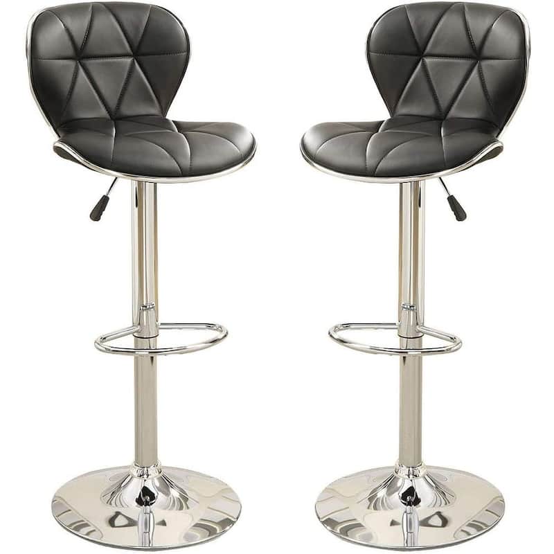 Black Faux Leather Stool Counter Height Chairs Set of 2 Adjustable Height Kitchen Island Stools Gas Lift Chrome Base.